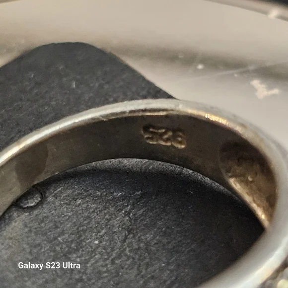 925 Sterling Silver Vintage Real Mother-of-Pearl and Marcasite Gem Ring Size 6 - Picture 8 of 9